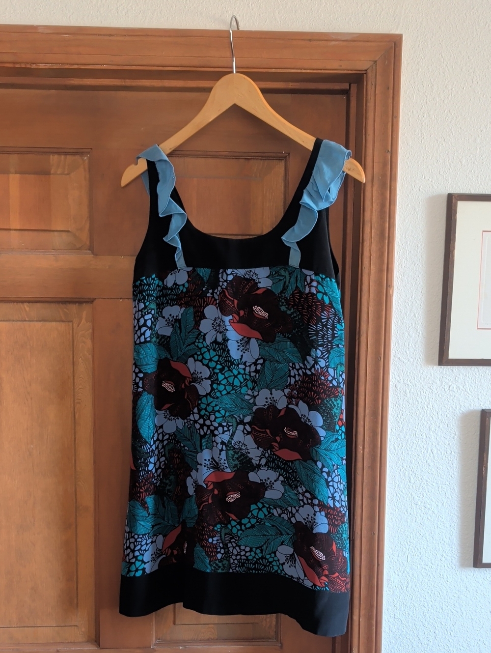 Lux SILK Sleeveless Floral Shift Dress/Tunic with Ruffle Straps